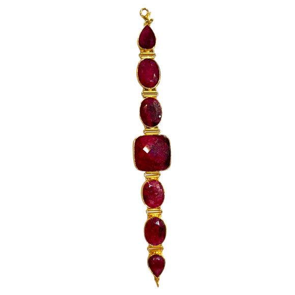 Ruby (Corundum) Multifaceted Bezel Set 7 Stone Bracelet ~ 7.75" - Picture 1 of 8